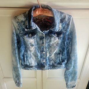 Hippie Laundry Distressed Acod Wash Destroyed Cropped Denim Jacket Size Medium